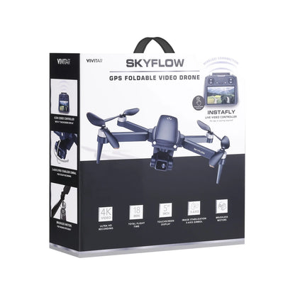 SKYFLOW GPS Foldable 4K UHD Camera Drone for Adults with Live Video Feed, 5" Touchscreen Remote, 3-Axis Gimbal, Brushless Motors, Auto Return, Optical Flow & Carry Case