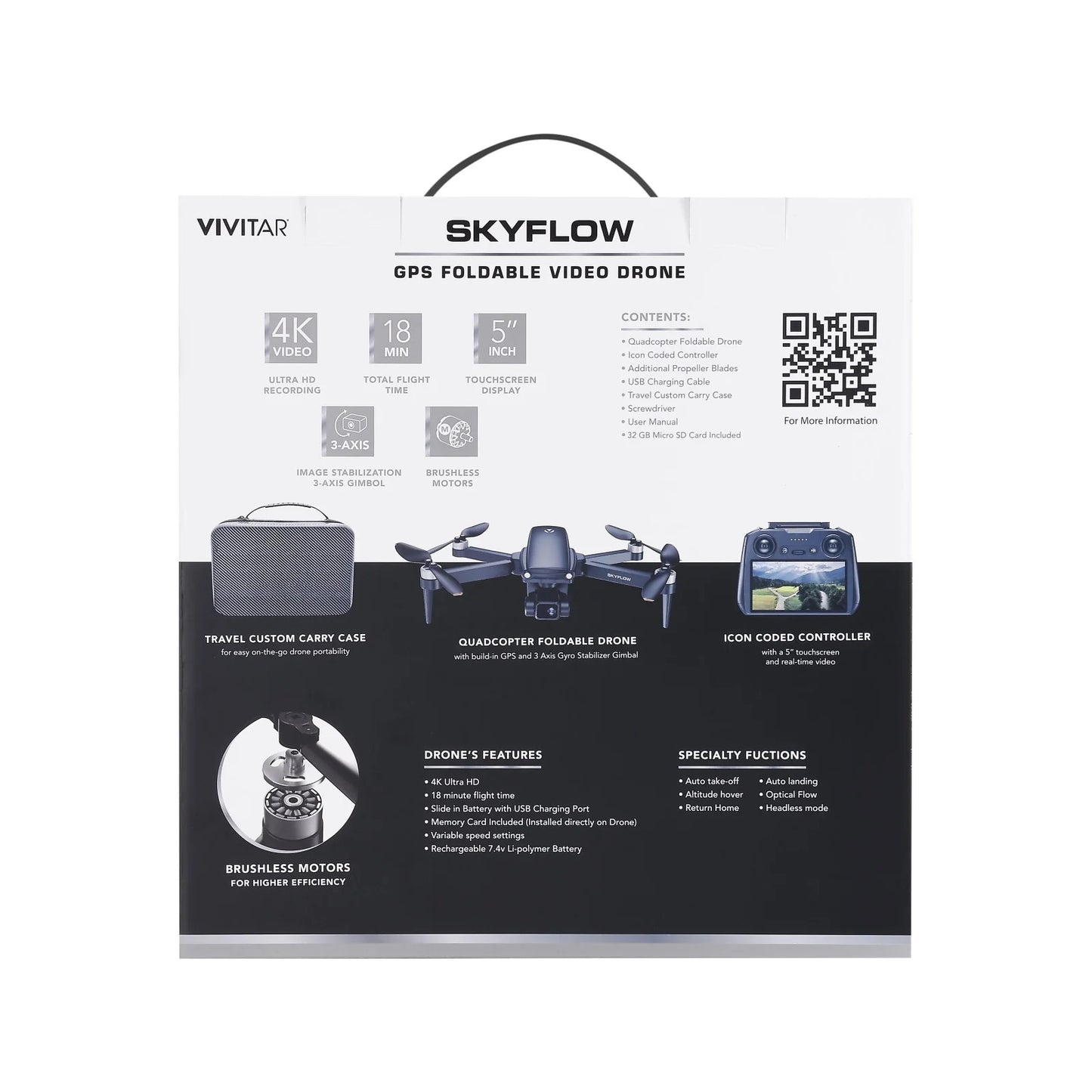 SKYFLOW GPS Foldable 4K UHD Camera Drone for Adults with Live Video Feed, 5" Touchscreen Remote, 3-Axis Gimbal, Brushless Motors, Auto Return, Optical Flow & Carry Case